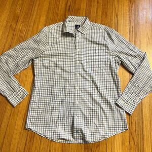 Johnnie-O Performance Shirt Mens Medium Blue White Plaid Long Sleeve Button Down